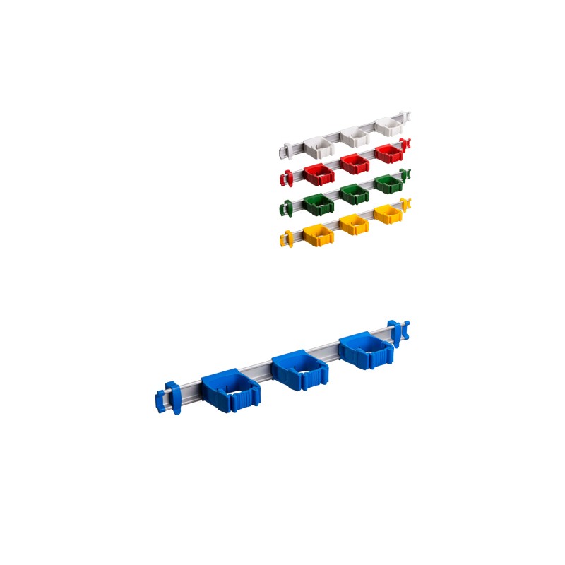 Kit rail 54cm con 3 cuelgapalos ONE (con topes laterales). Azul